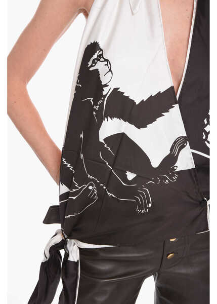 Salopete Bottega Veneta Set Semiplonge Consisting Of Silk Top And Leather Shorts Brown Femei (BM 11635728) 3