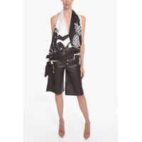Salopete Set Semiplonge Consisting Of Silk Top And Leather Shorts Femei