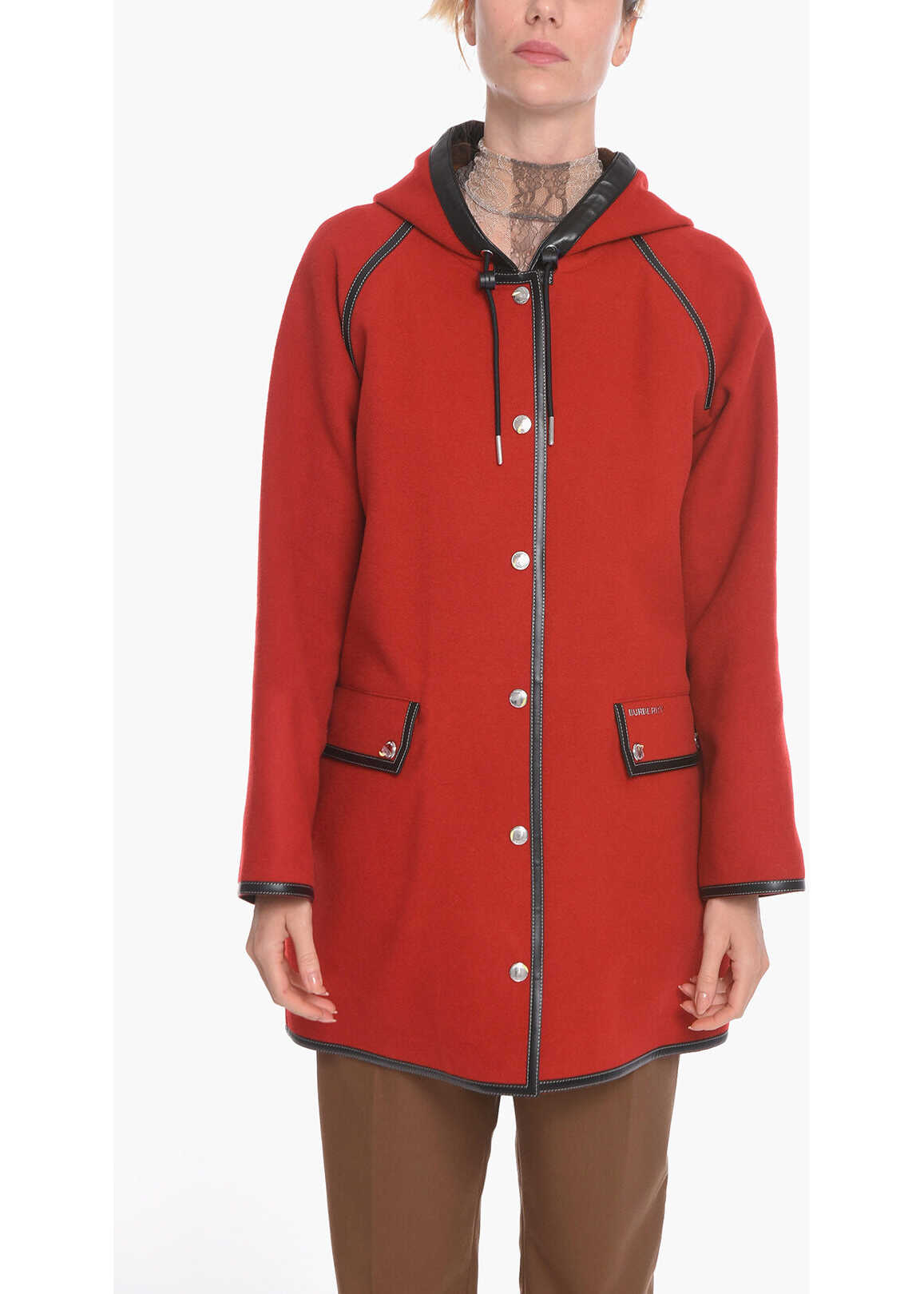 Burberry Oversized Coat With Logoed Flap Pocket Red