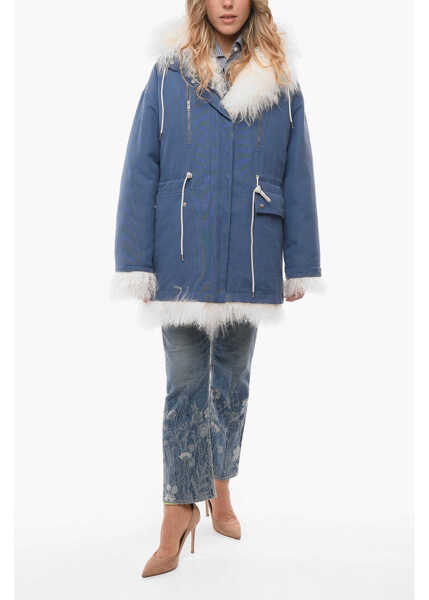 Geci Parka Calvin Klein Cotton-Canvas Parka With Furred Lining Light Blue Femei (BM 11635815) 4