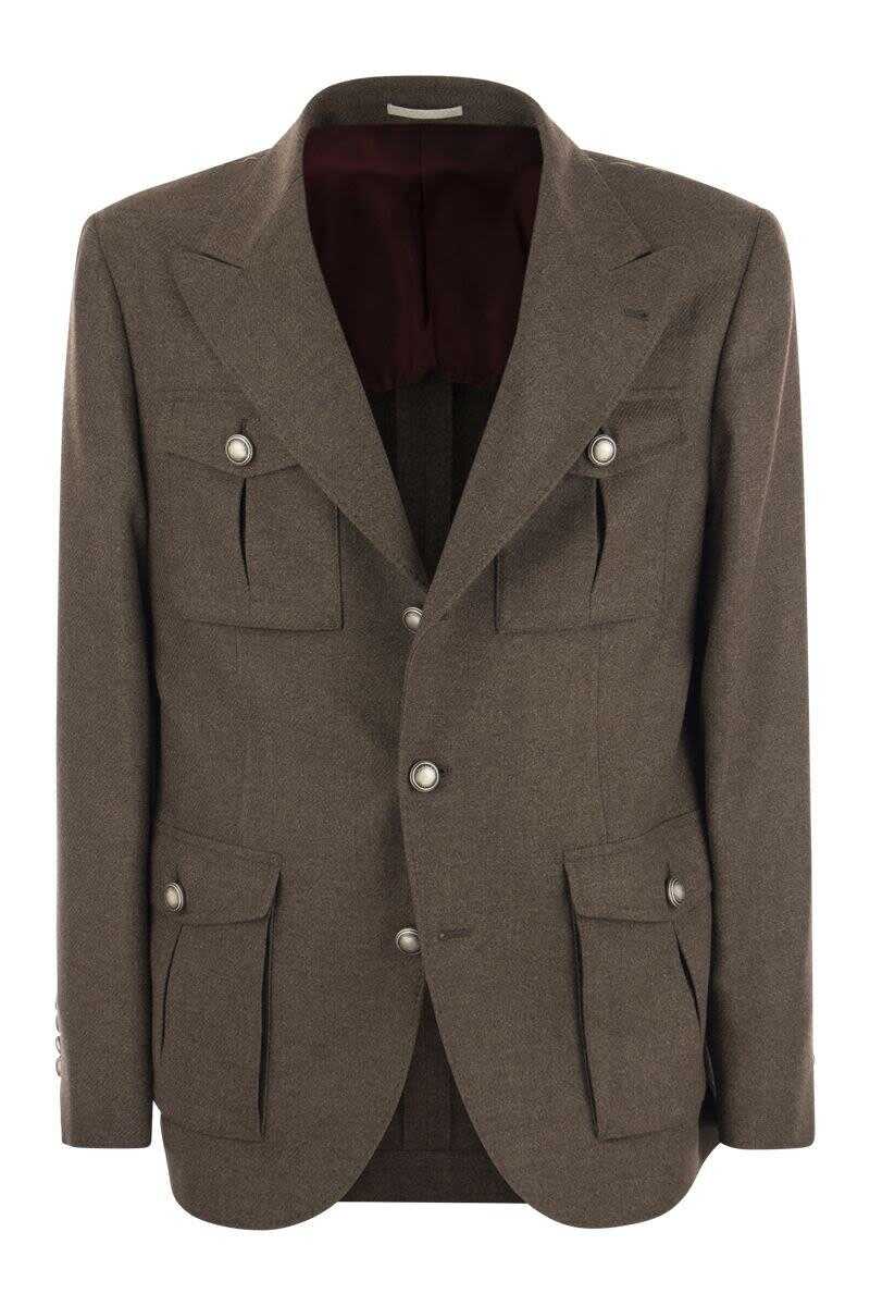 Brunello Cucinelli BRUNELLO CUCINELLI Deconstructed wool, silk and cashmere diagonal jacket with Saharan style pockets BROWN