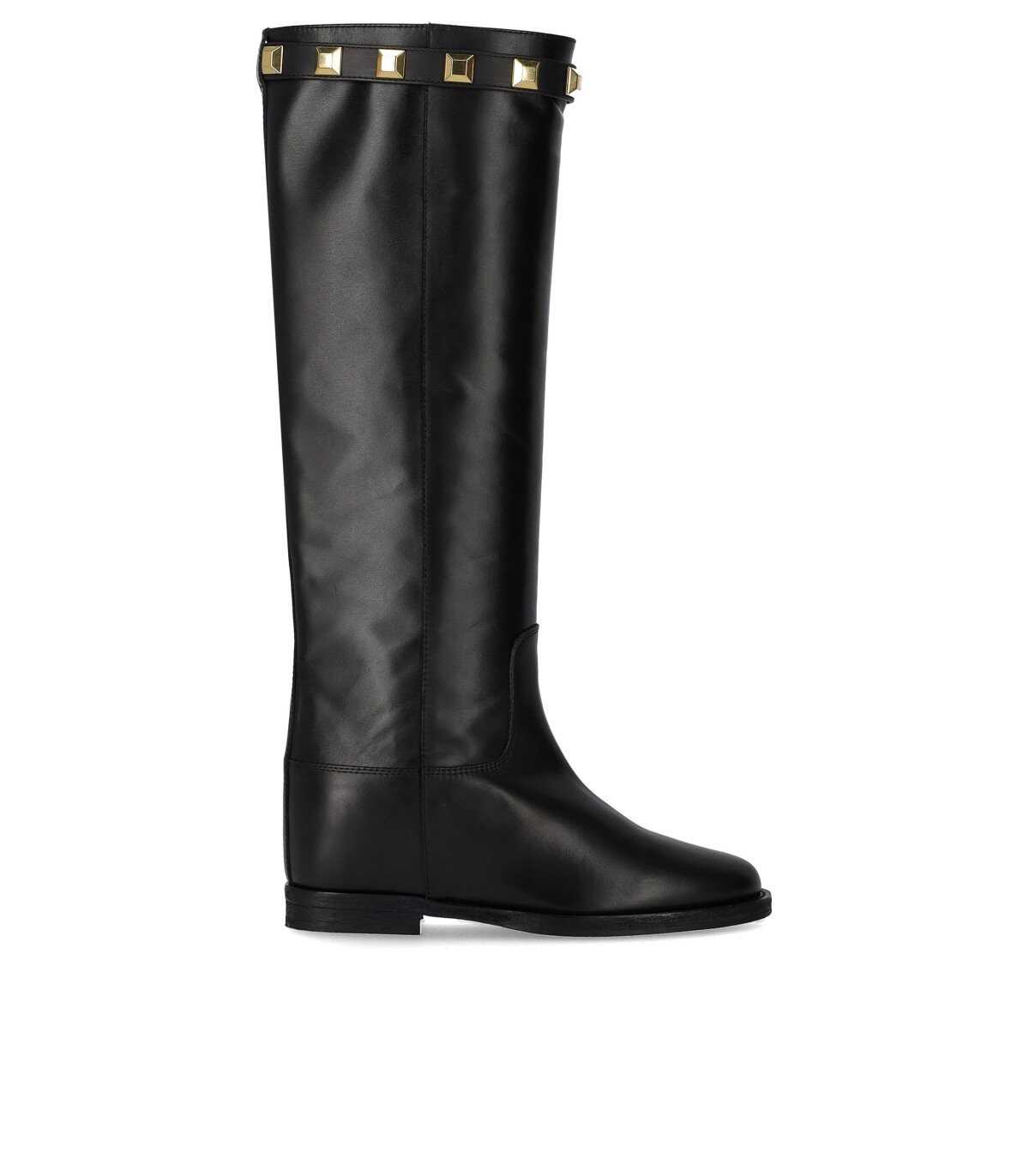 Via Roma 15 VIA ROMA 15 SANTA MONICA BLACK HIGH BOOT WITH STUDS Black