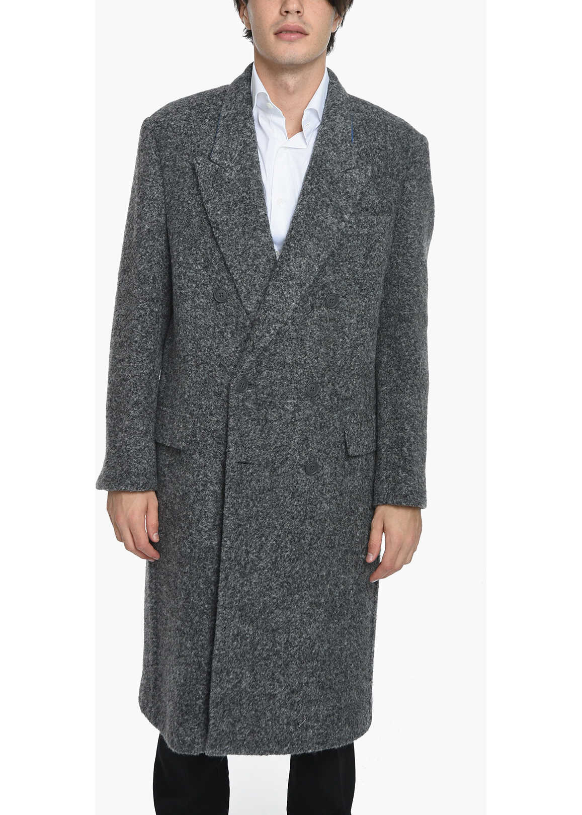 Fendi Double Breasted Alpaca Blend Coat With Flap Pocket Gray