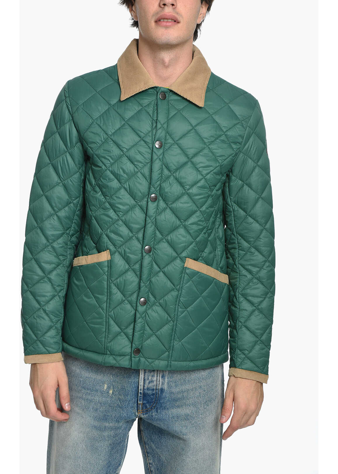 HUSKY Quilted Nylon Jacket With Velvet Details Green