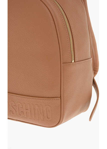 Rucsacuri Moschino Love Textured Faux Leather Backpack With Embossed Logo Brown Femei (BM 11655522) 4