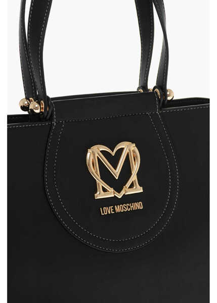 Genti de mana Moschino Love Faux Leather Tote Bag With Golden Logo Black Femei (BM 11655576) 4