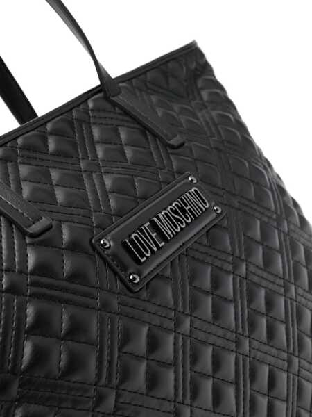 Genti de mana Moschino Love Quilted Faux Leather Tote Bag With Metal Logo Black Femei (BM 11655588) 4