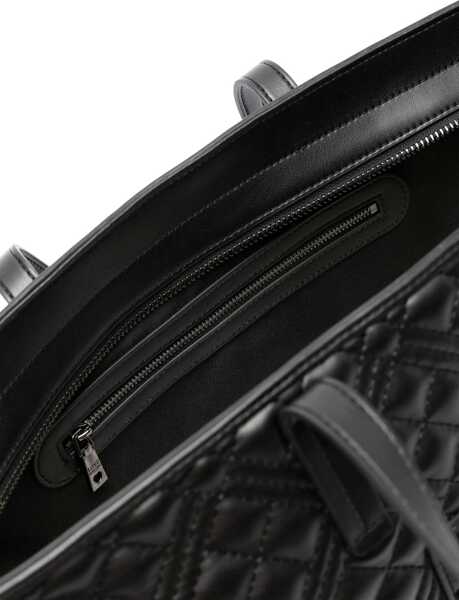 Genti de mana Moschino Love Quilted Faux Leather Tote Bag With Metal Logo Black Femei (BM 11655588) 5