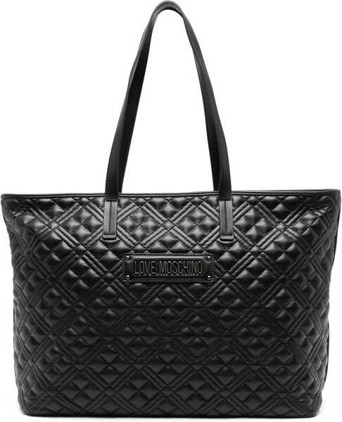 Genti de mana Moschino Love Quilted Faux Leather Tote Bag With Metal Logo Black Femei (BM 11655588) 1
