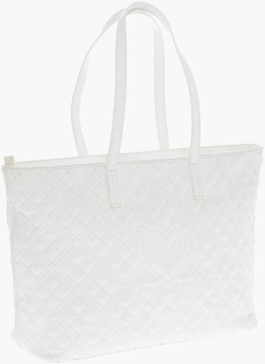 Genti de mana Moschino Love Quilted Faux Leather Tote Bag With Metal Logo White Femei (BM 11655591) 2