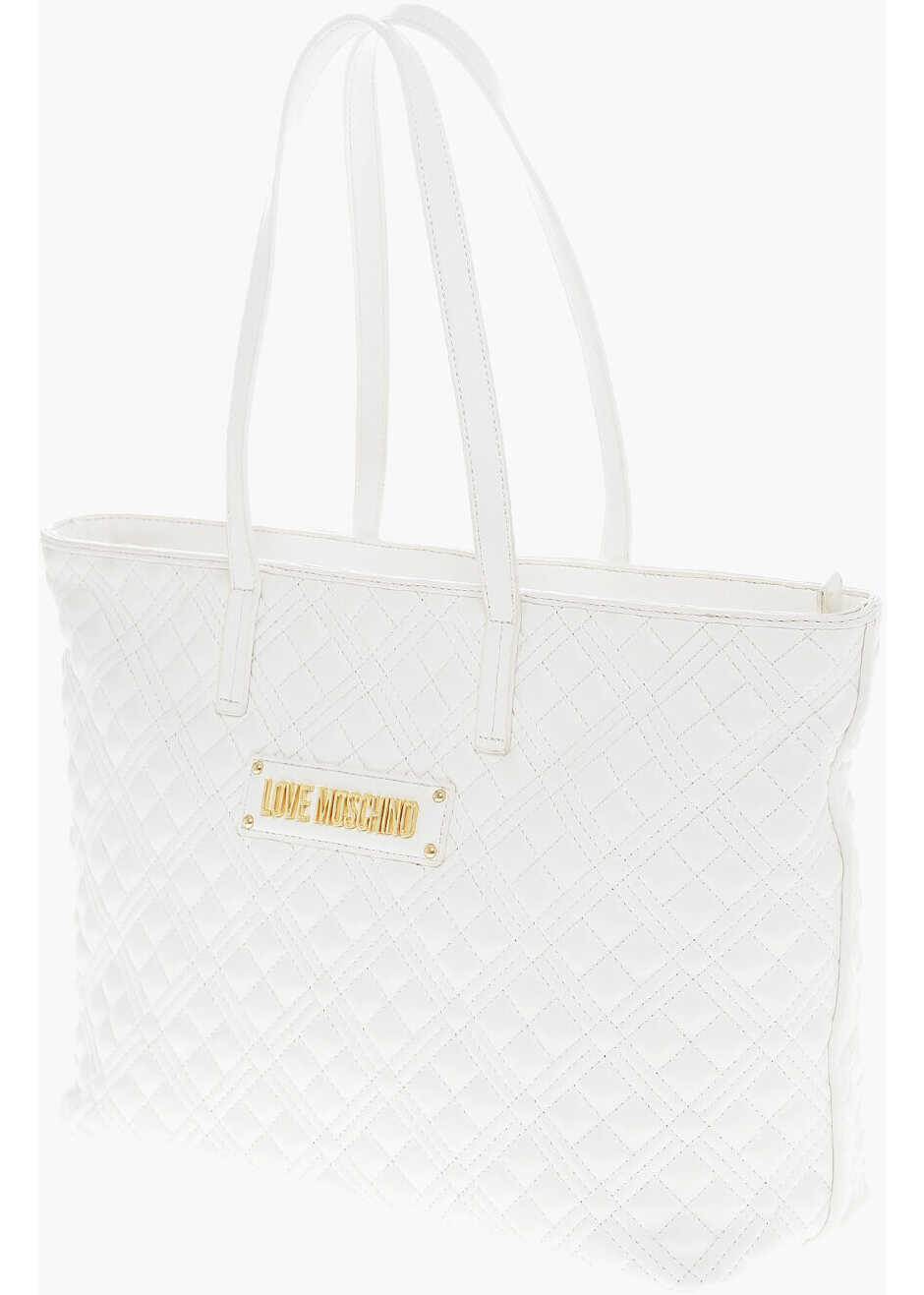 Genti de mana Moschino Love Quilted Faux Leather Tote Bag With Metal Logo White Femei (BM 11655591) 3