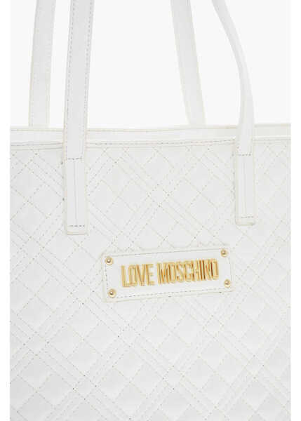 Genti de mana Moschino Love Quilted Faux Leather Tote Bag With Metal Logo White Femei (BM 11655591) 4