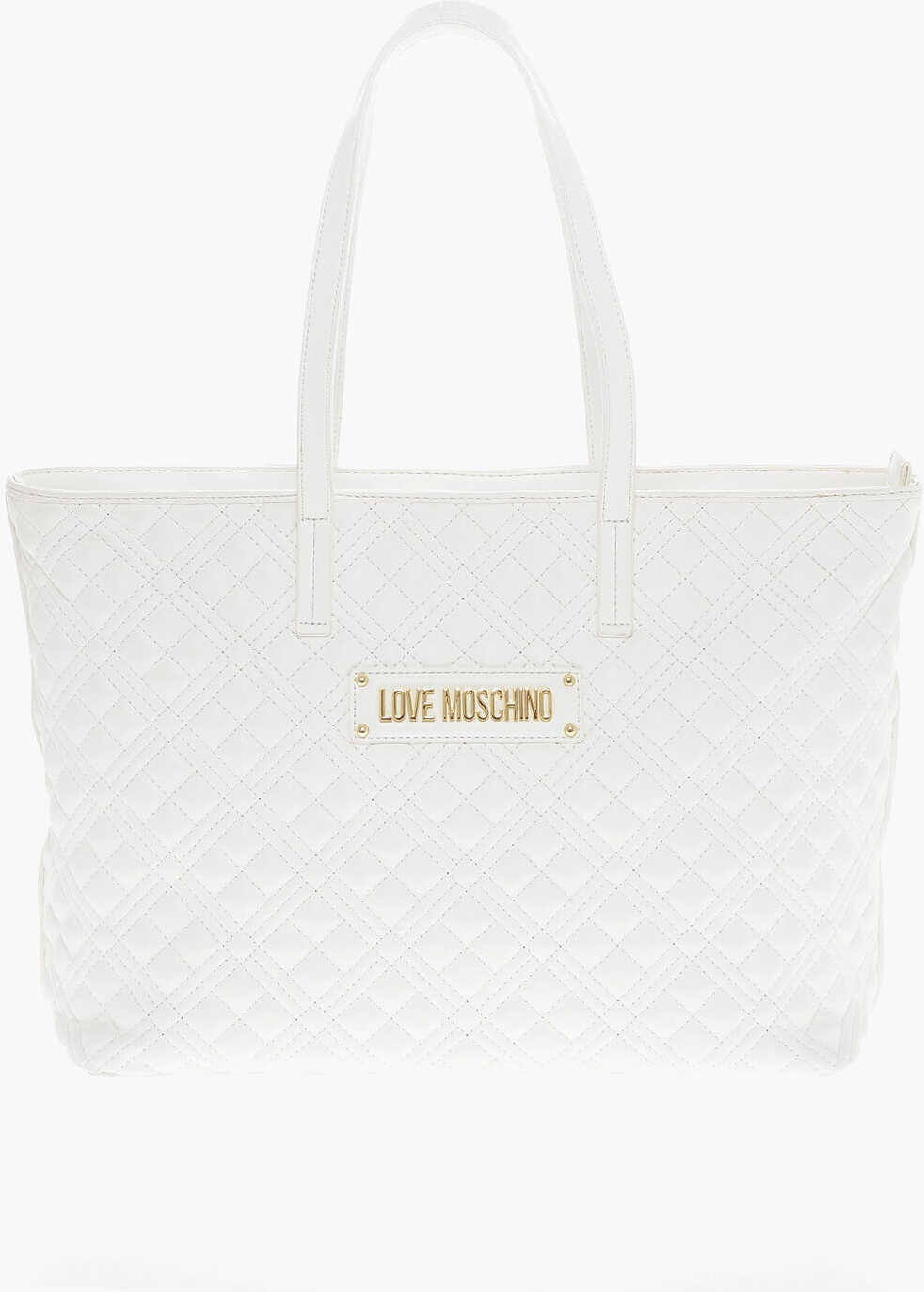 Genti de mana Moschino Love Quilted Faux Leather Tote Bag With Metal Logo White Femei (BM 11655591) 1