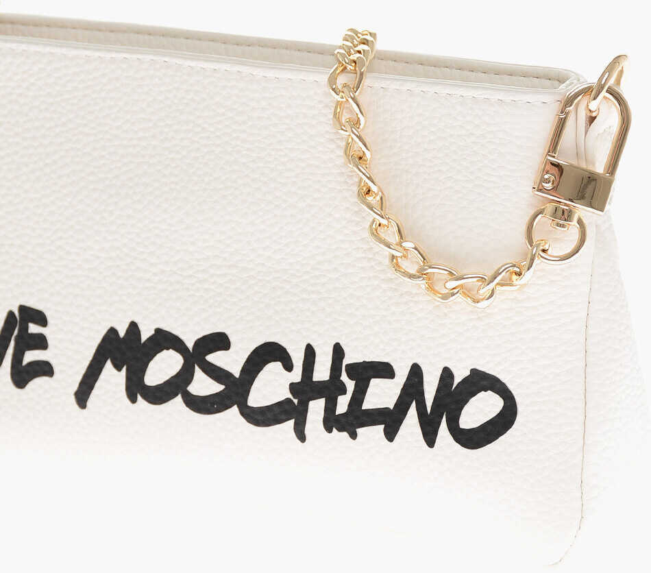 Genti de umar Moschino Love Textured Leather Shoulder Bag With Logo-Print White Femei (BM 11655597) 3