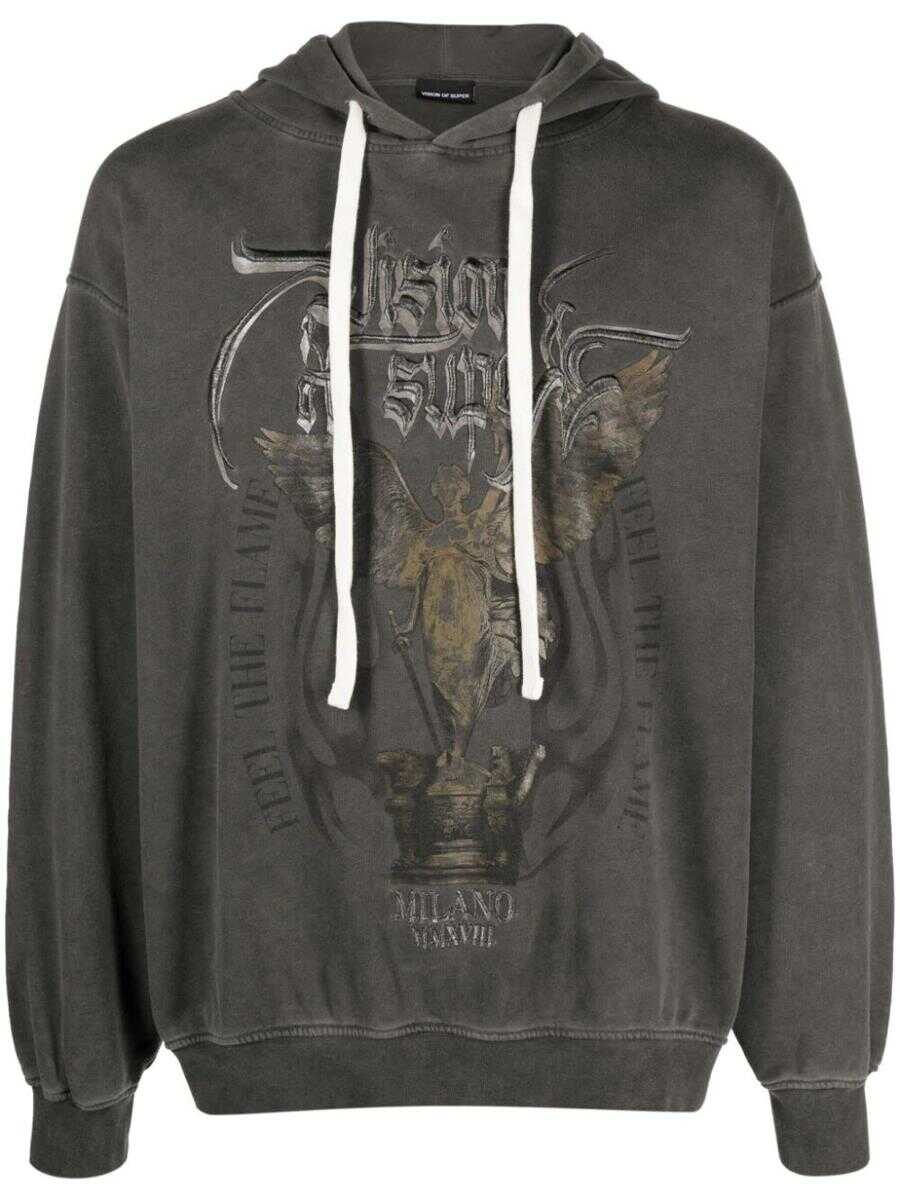 Vision of Super VISION OF SUPER STONEWASH HOODIE WITH ROCK MATHER GRAPHIC CLOTHING GREY