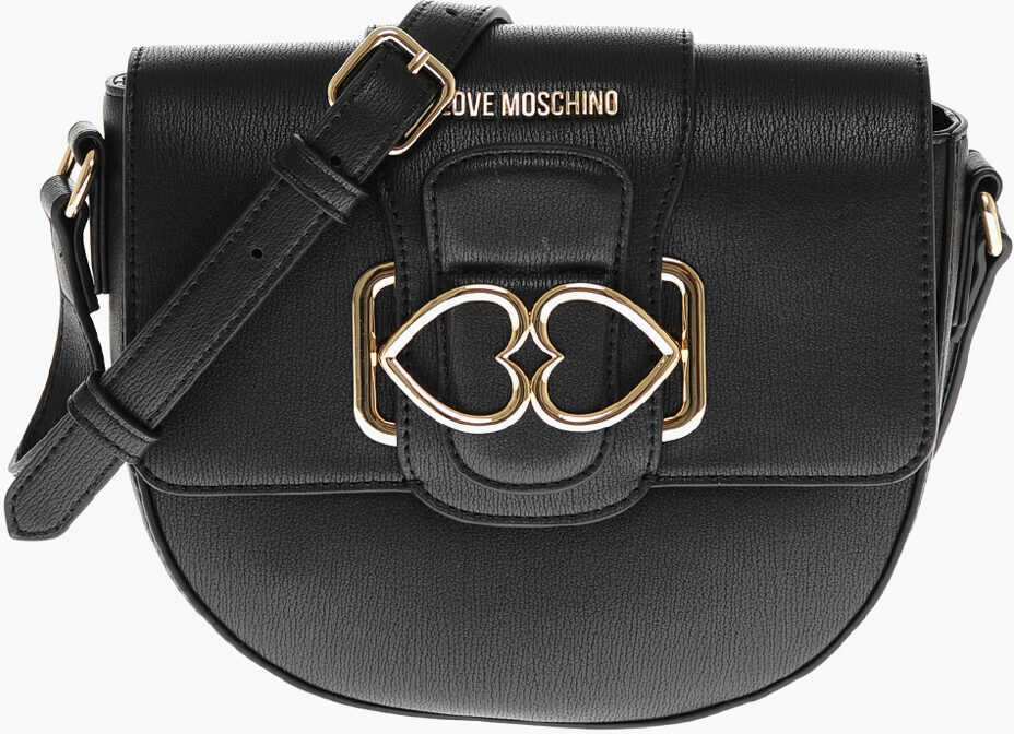 Genti tip postas Moschino Love Faux Leather Crossbody Bag With Double Metal Heart Black Femei (BM 11656428) 1