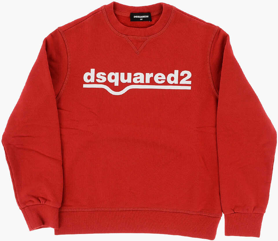DSQUARED2 Brushed Cotton Relax Crew-Neck Sweatshirt With Printed Contr Red