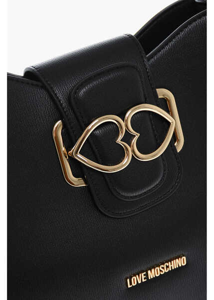 Genti de umar Moschino Love Faux Leather Shoulder Bag With Golden Hearts Black Femei (BM 11661810) 4