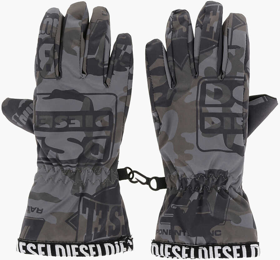 Diesel Red Tag Camouflage Motif Nekyl Ski Gloves With Logoed Edge Gray