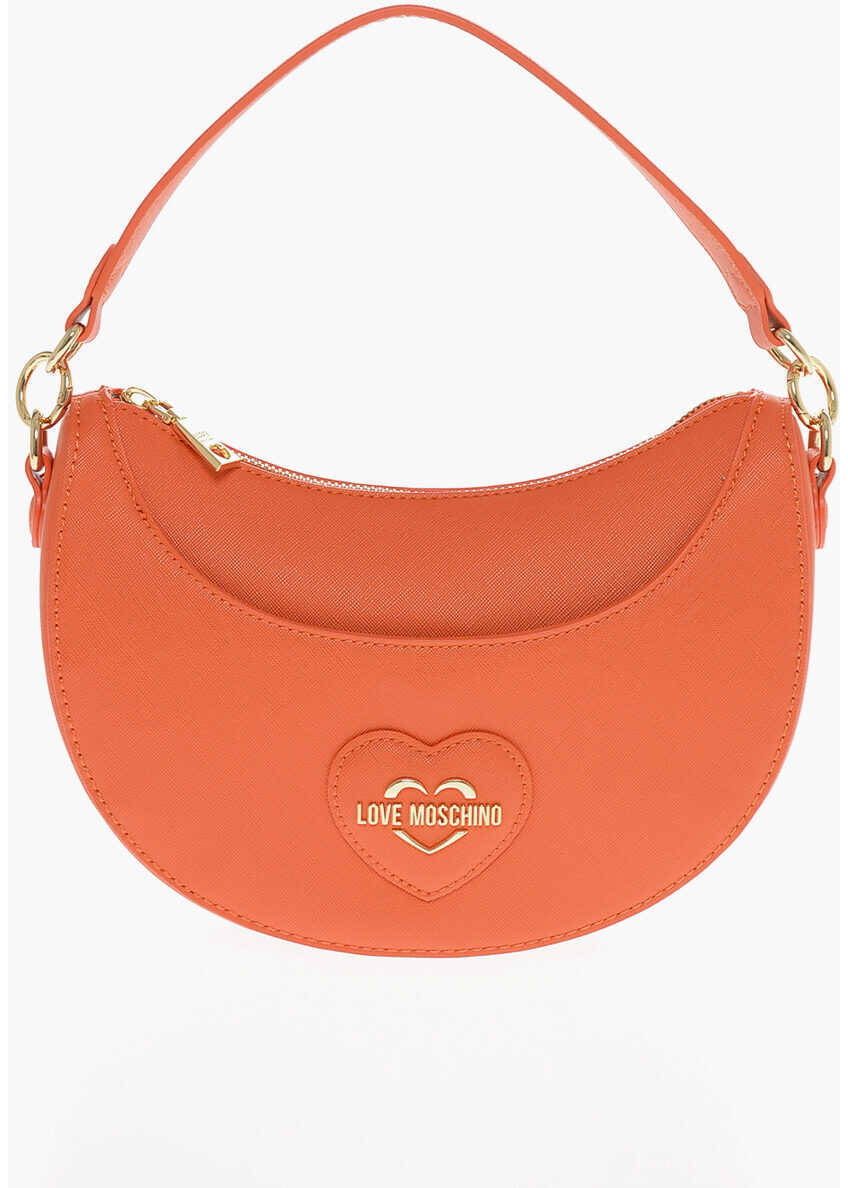 Genti de umar Moschino Love Saffiano Faux Leather Hobo Bag With Embossed Heart Orange Femei (BM 11663505) 3