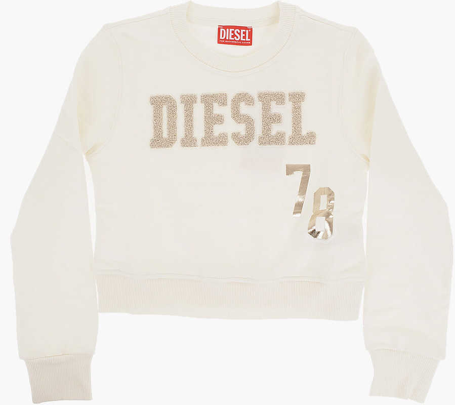 Diesel Red Tag Solid Color Slimmybts Crew-Neck Sweatshirt With Lure White