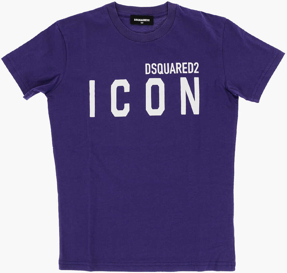 DSQUARED2 Icon Solid Color Cool Fit Crew-Neck T-Shirt With Contrasting Violet