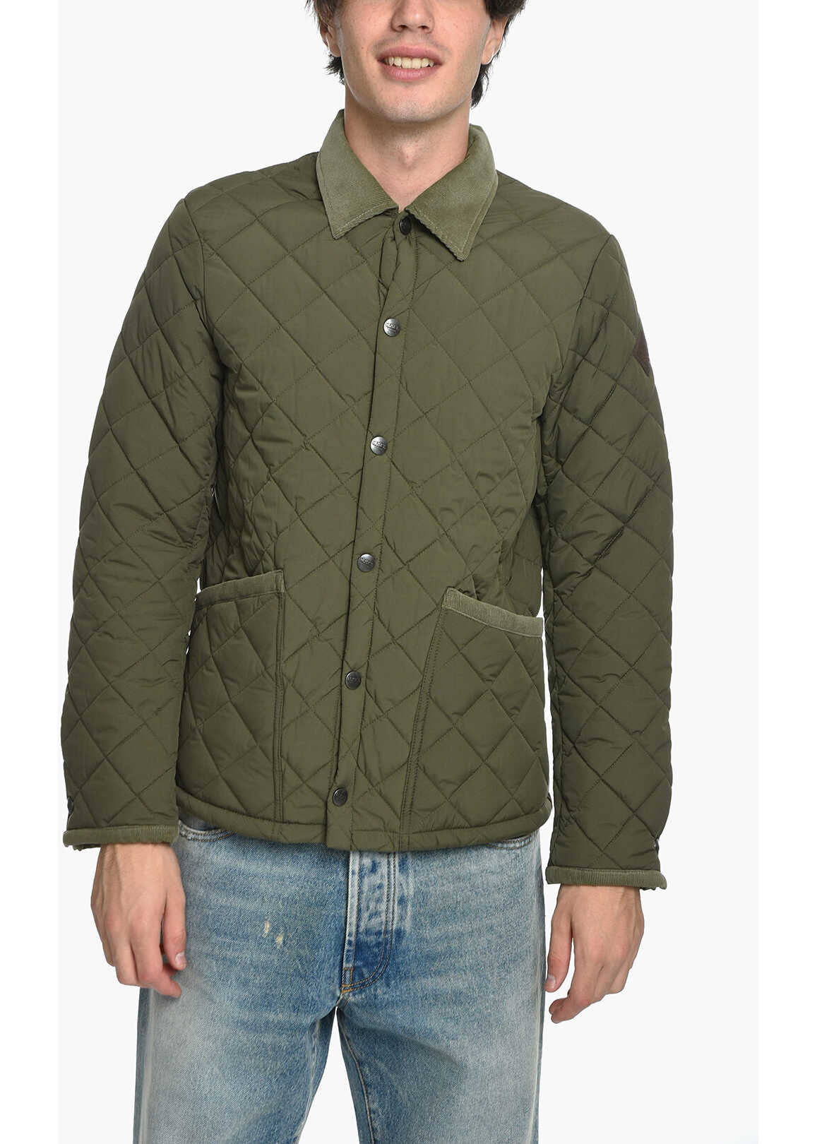 HUSKY Quilted Jacket With Velvet Collar Green