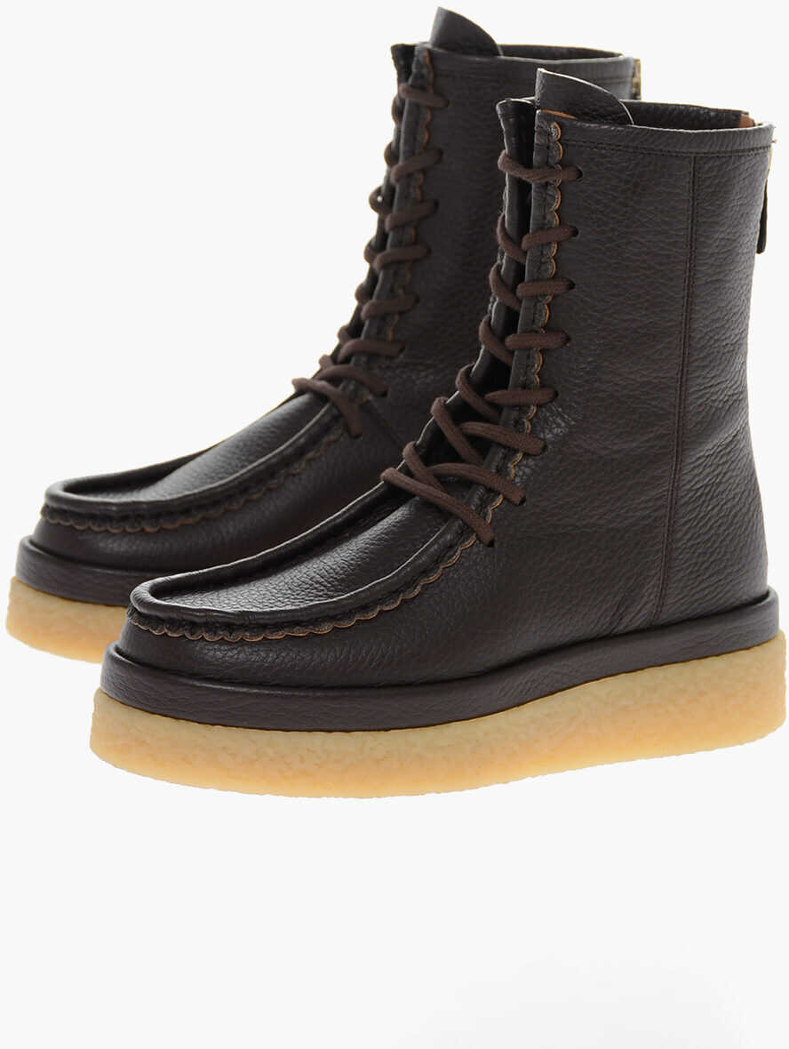 Chloe Lace-Up Jamie Topstitched Leather Booties Brown