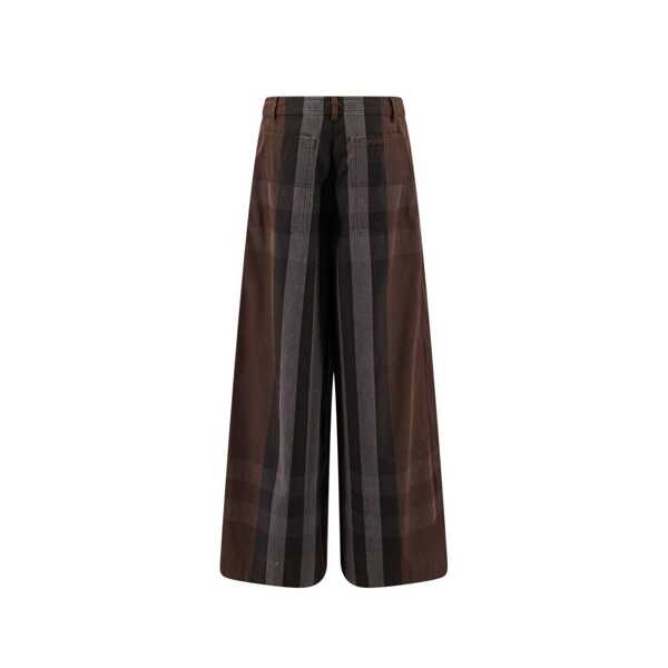 Pantaloni casual Burberry Burberry Checked Wide Leg Canvas Pants Brown Femei (BM 11681565) 2