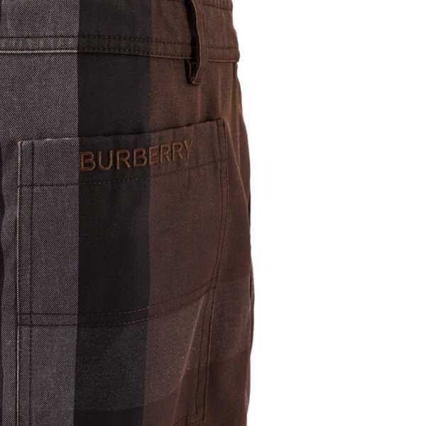 Pantaloni casual Burberry Burberry Checked Wide Leg Canvas Pants Brown Femei (BM 11681565) 3