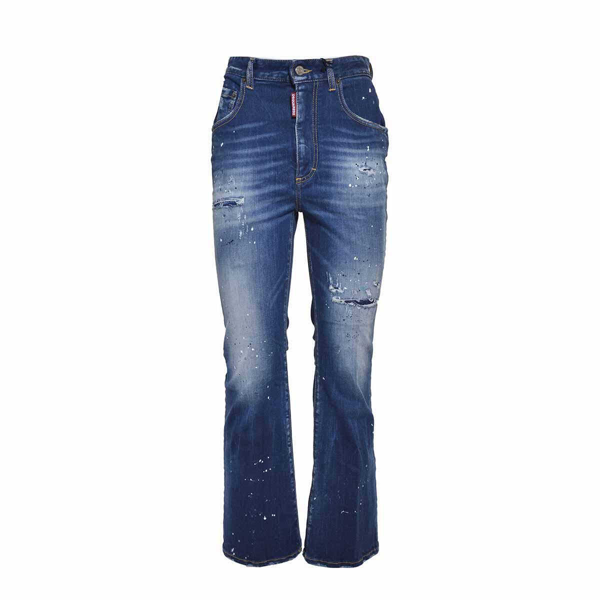 DSQUARED2 DSQUARED2 Blue high-waisted bell bottom jeans with patent leather details Dsquared2 BLUE