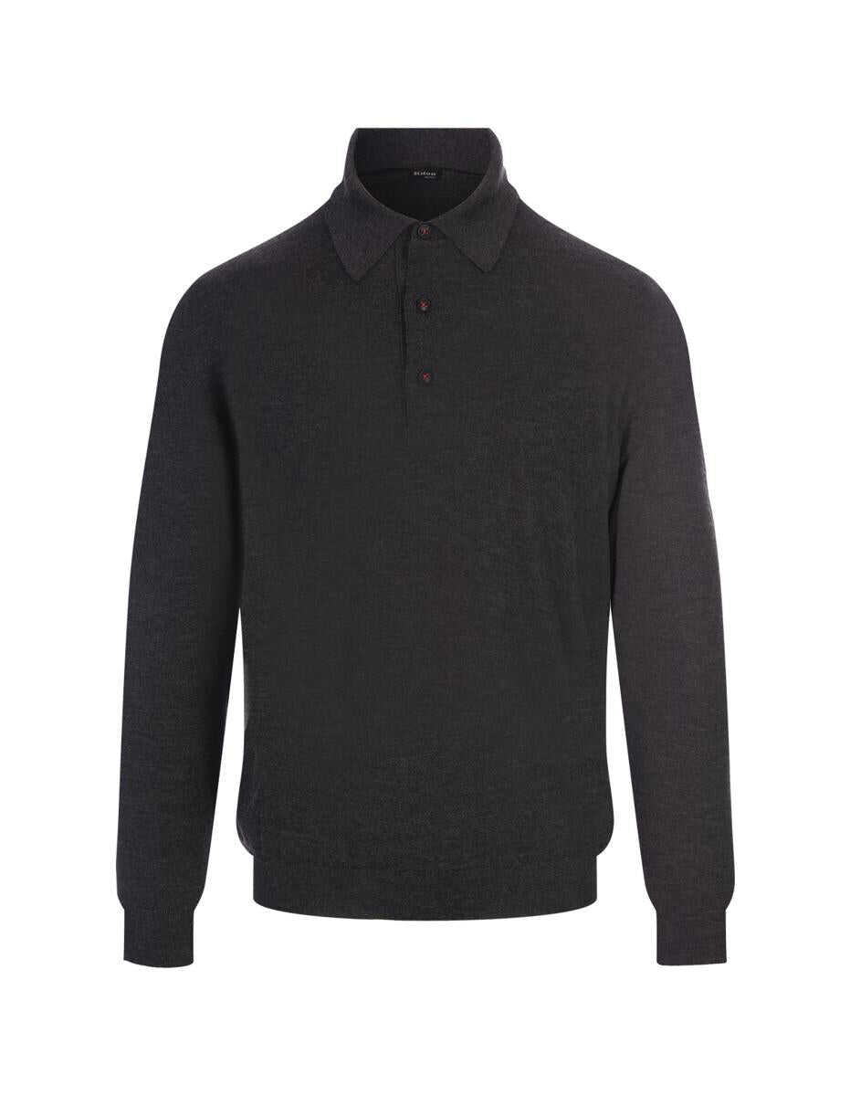 KITON KITON Dark Silk and Cashmere Polo Shirt GREY