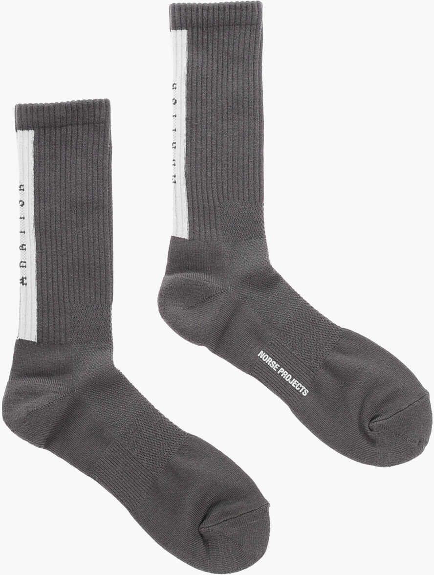 Norse Projects Ribbed Bjarki Arktisk Long Socks With Embroidered Logo Gray