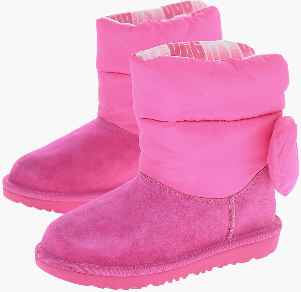 UGG Kids Suede Leather Bailey Snow Boots With Decorative Bow Pink