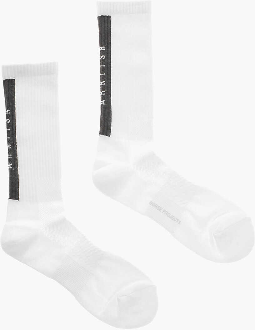 Norse Projects Ribbed Bjarki Arktisk Long Socks With Embroidered Logo White