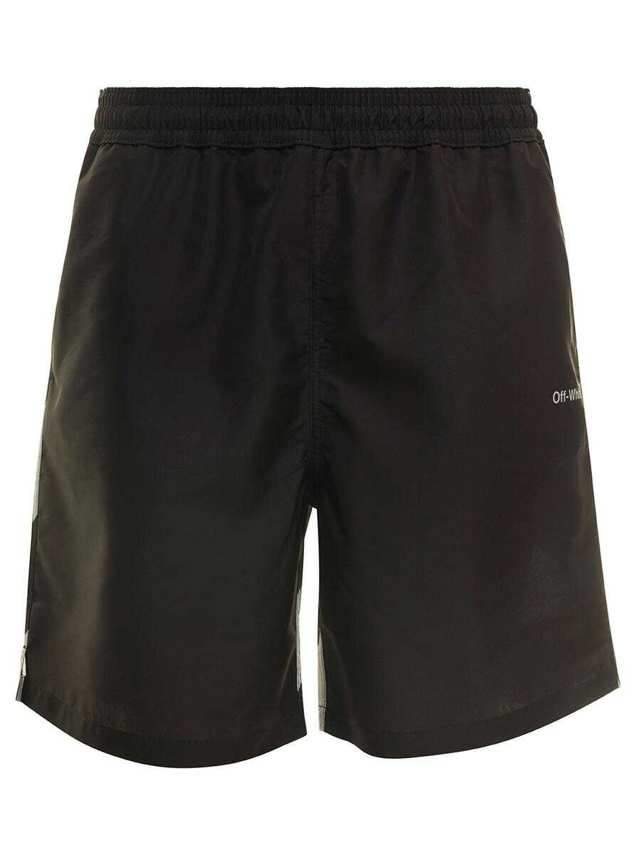 Off-White Black Swim Trunks with Diag Print at the Back in Polyester Man BLACK