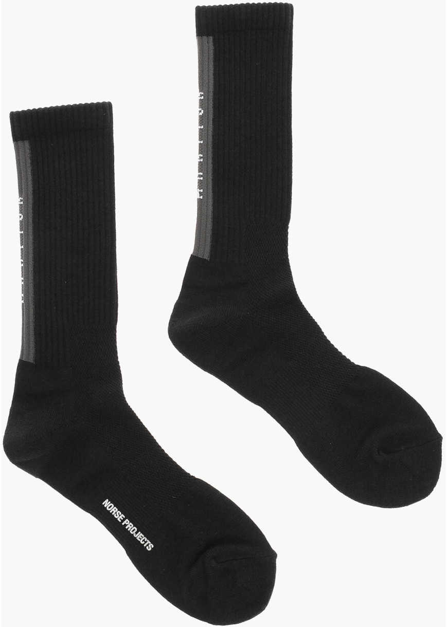 Norse Projects Ribbed Bjarki Arktisk Long Socks With Embroidered Logo Black