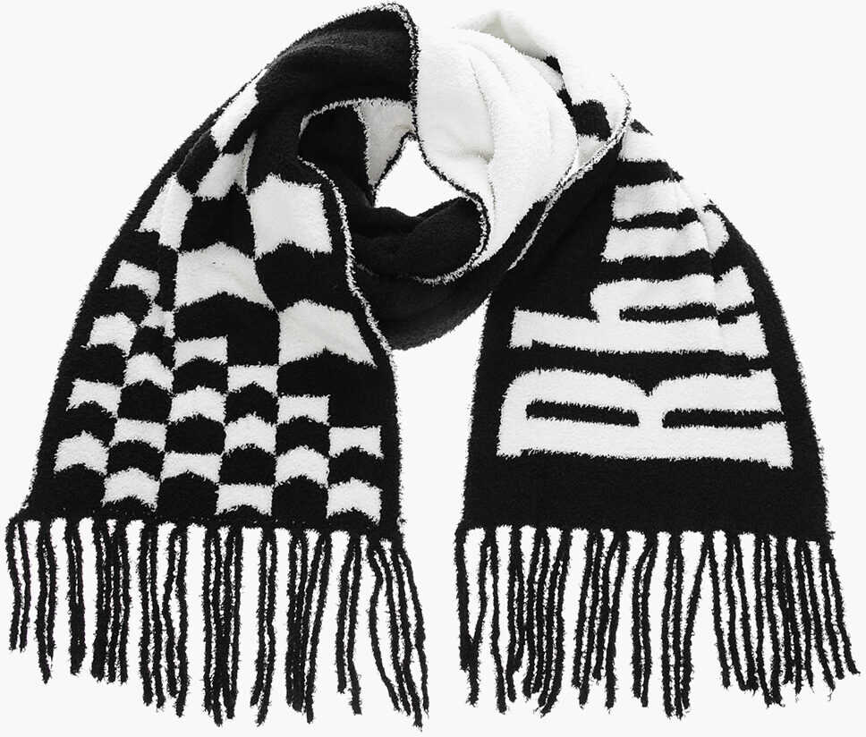 RHUDE Two-Tone Fuzzy Scarf With Maxi Logo And Fringes Black & White