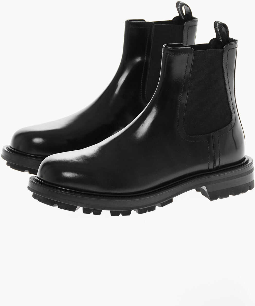 Alexander McQueen Leather Chelsea Boots With Elastic Panels Black
