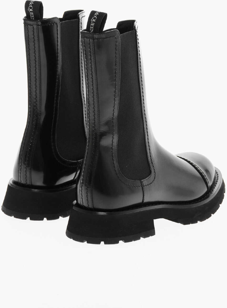 Ghete Alexander McQueen Shiny Leather Chelsea Boots With Elastic Panels Black Barbati (BM 11721708) 2