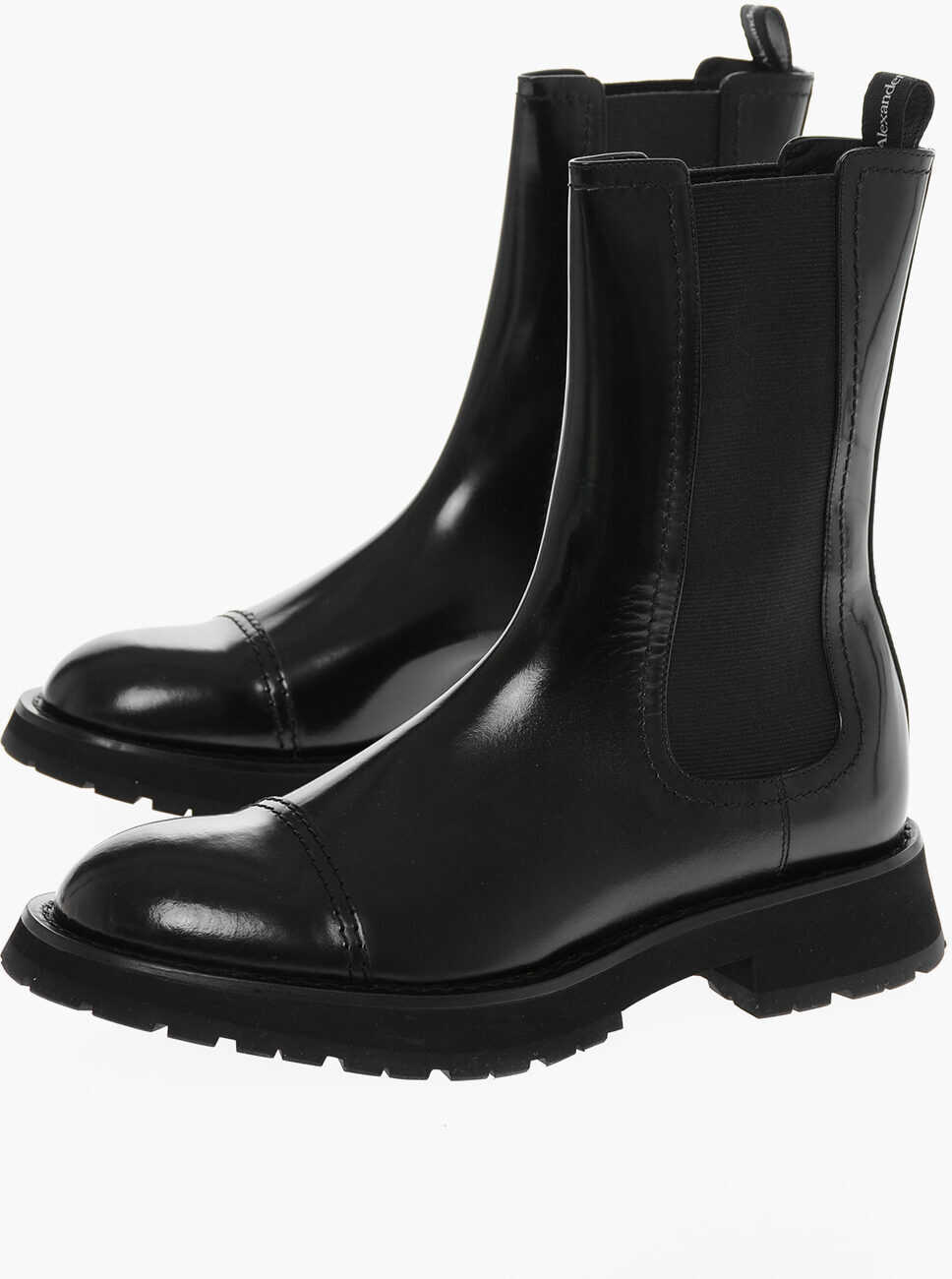 Ghete Alexander McQueen Shiny Leather Chelsea Boots With Elastic Panels Black Barbati (BM 11721708) 1