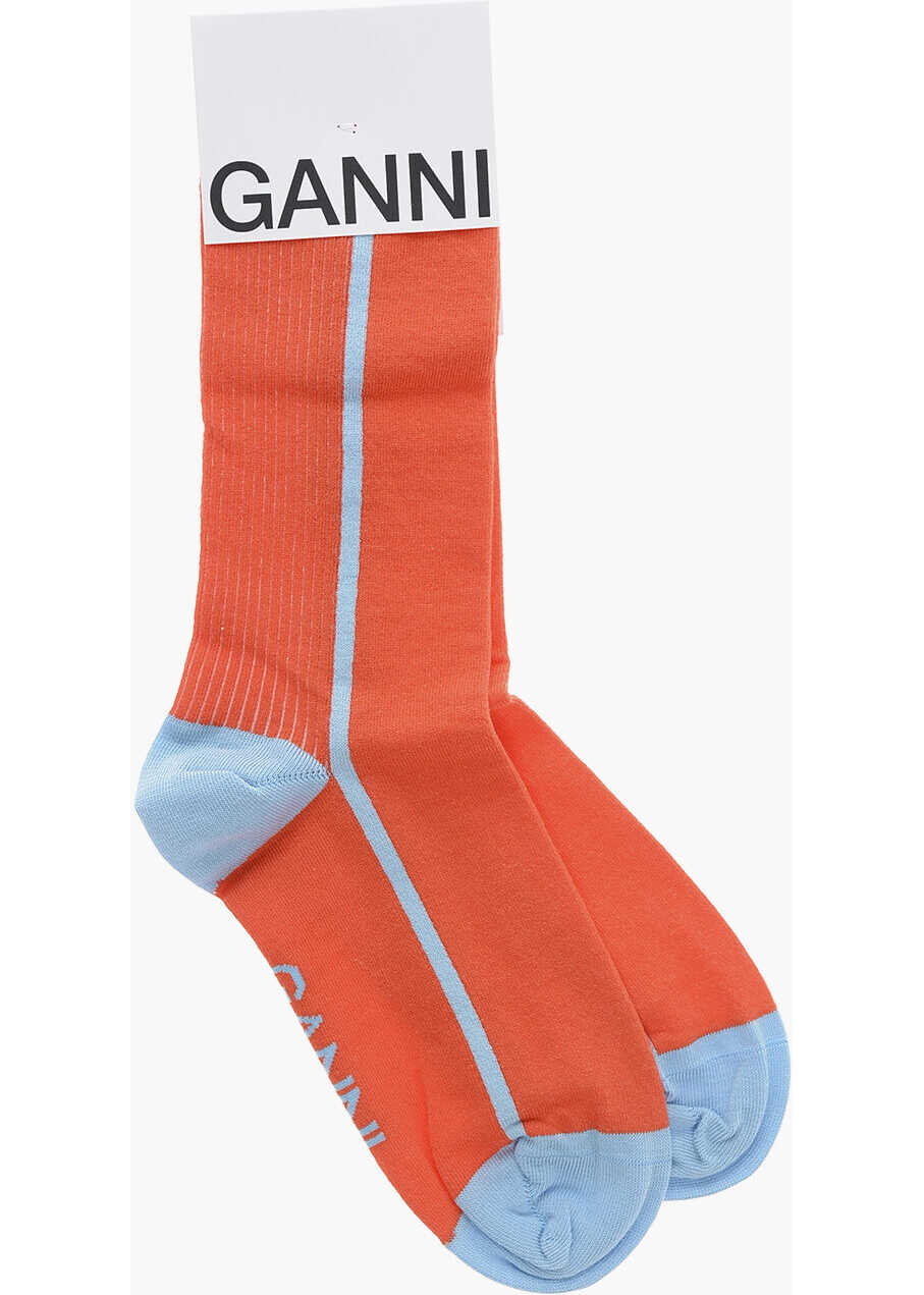 Ganni Two-Tone Ribbed Long Socks Orange
