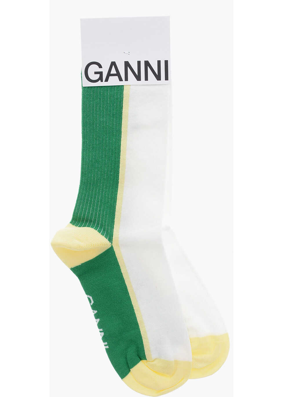 Ganni Two-Tone Ribbed Long Socks White