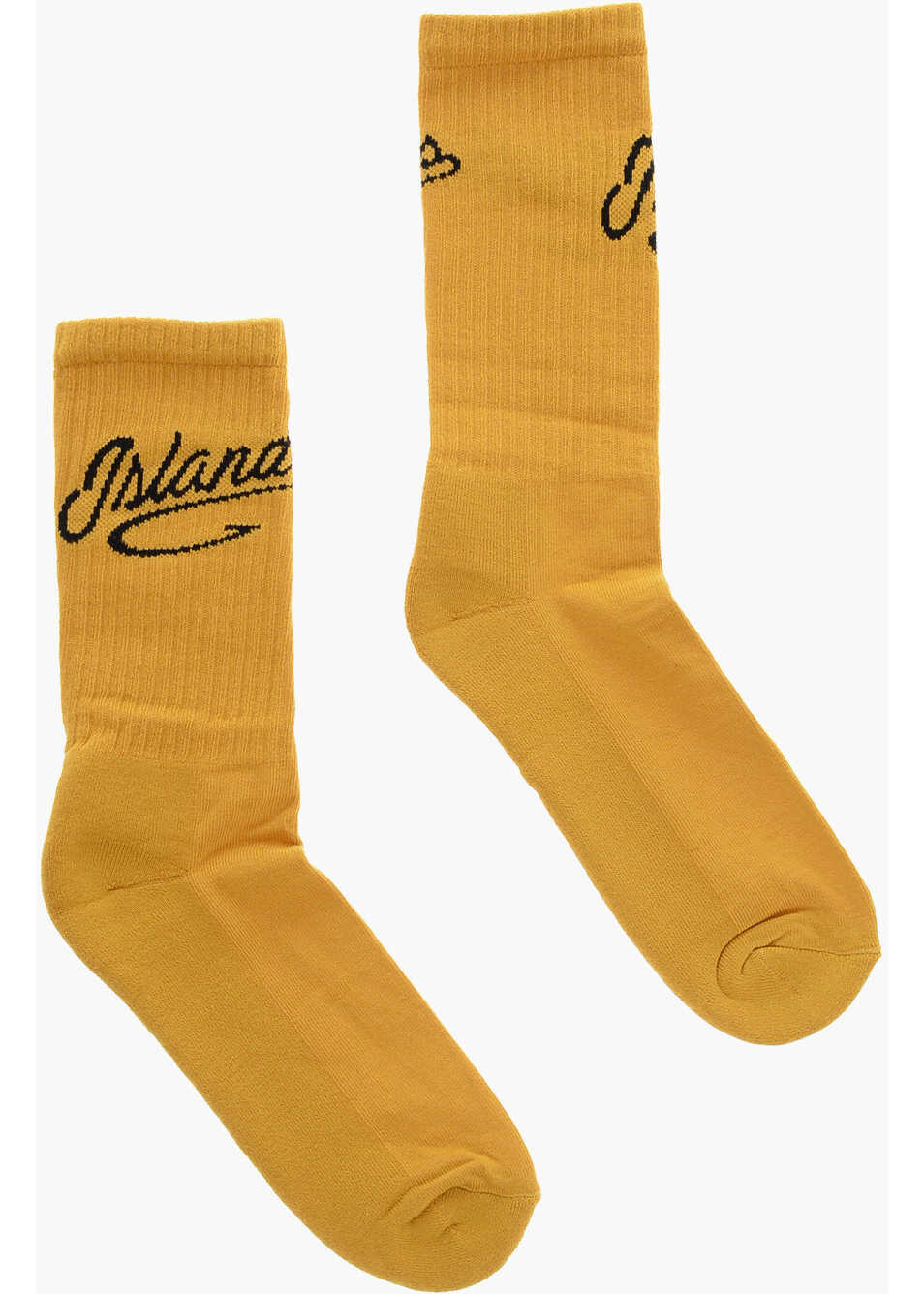 JUST DON Solid Color Socks With Contrasting Embroidery Yellow