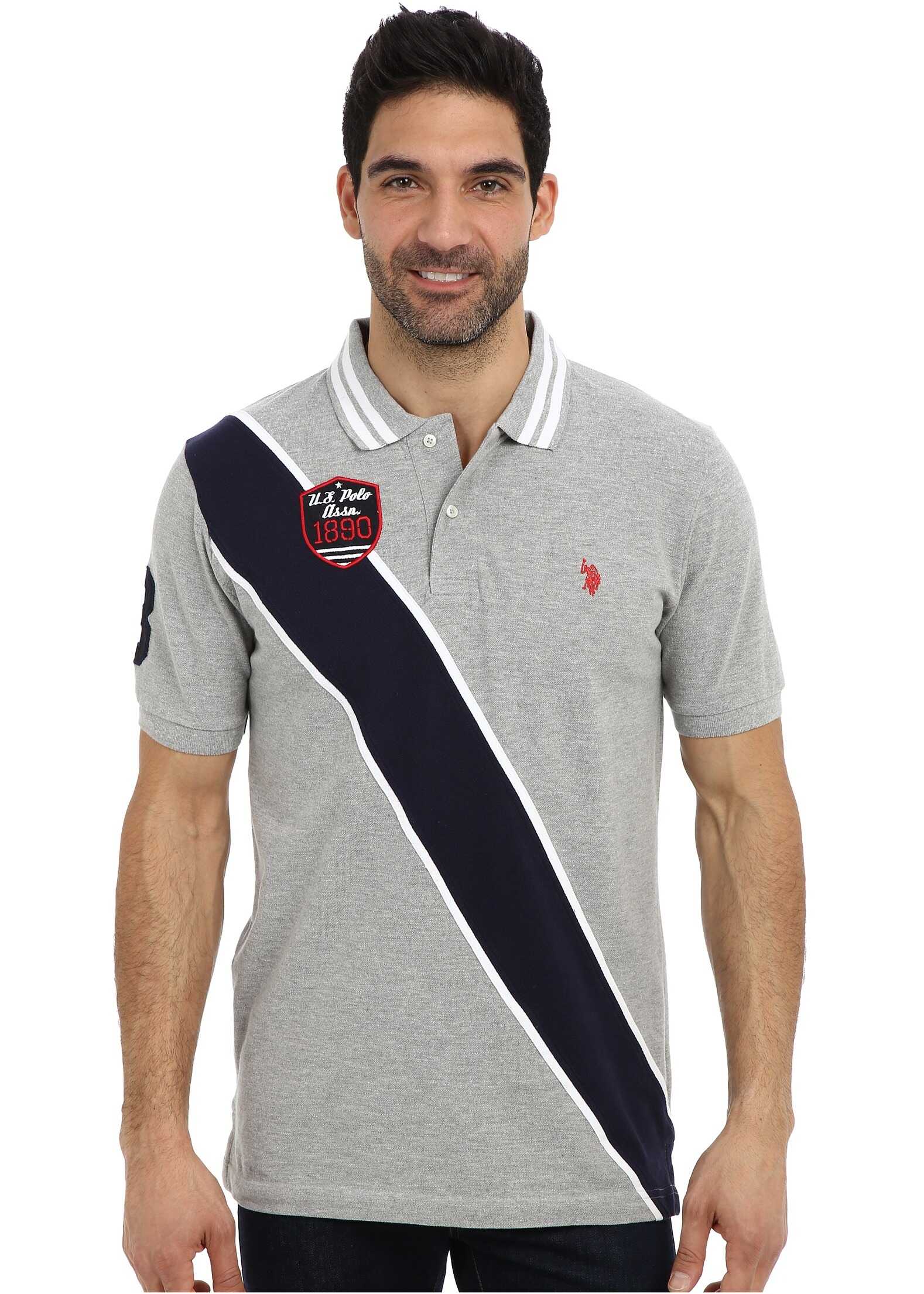 Tricou U.S. POLO ASSN. Diagonal Stripes Short Sleeve Pique Polo Heather Gray