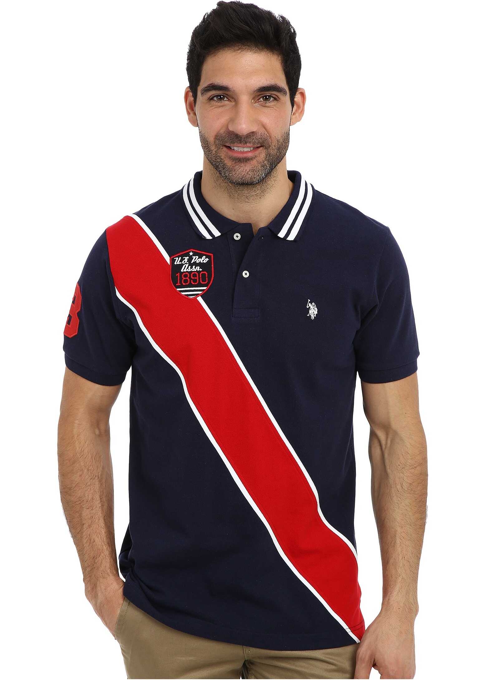 Tricou U.S. POLO ASSN. Diagonal Stripes Short Sleeve Pique Polo Classic Navy