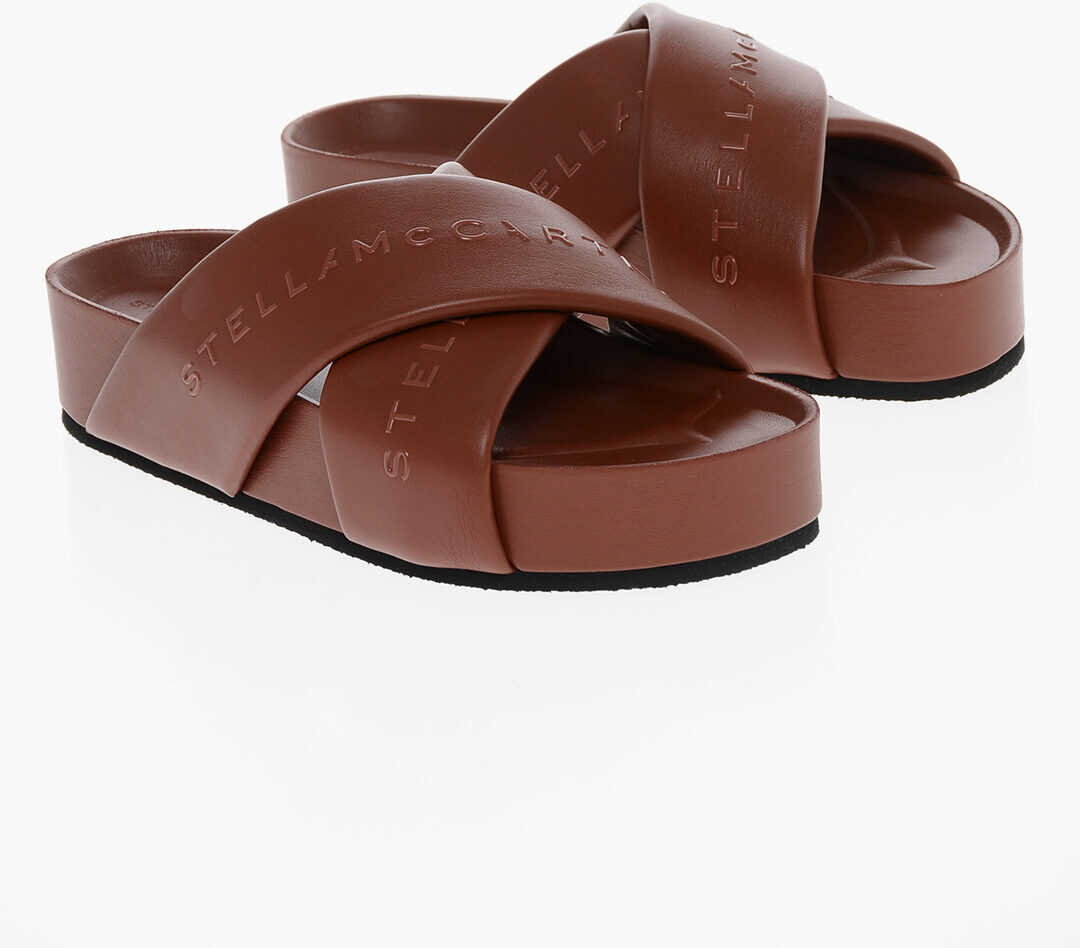 Stella McCartney Faux-Leather Alter Mat Slides With Embossed Logo Brown