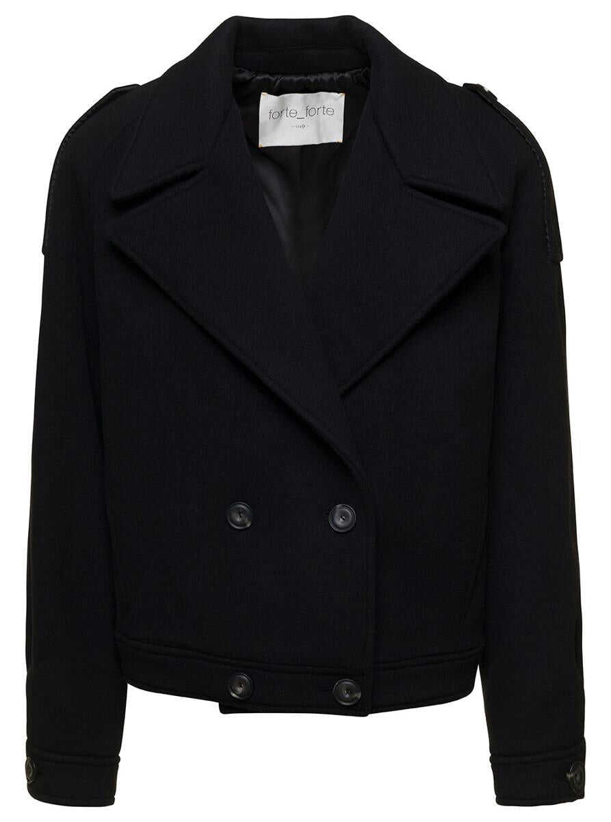 forte_forte Black Cropped Double-Breasted Jacket in Wool Woman BLACK