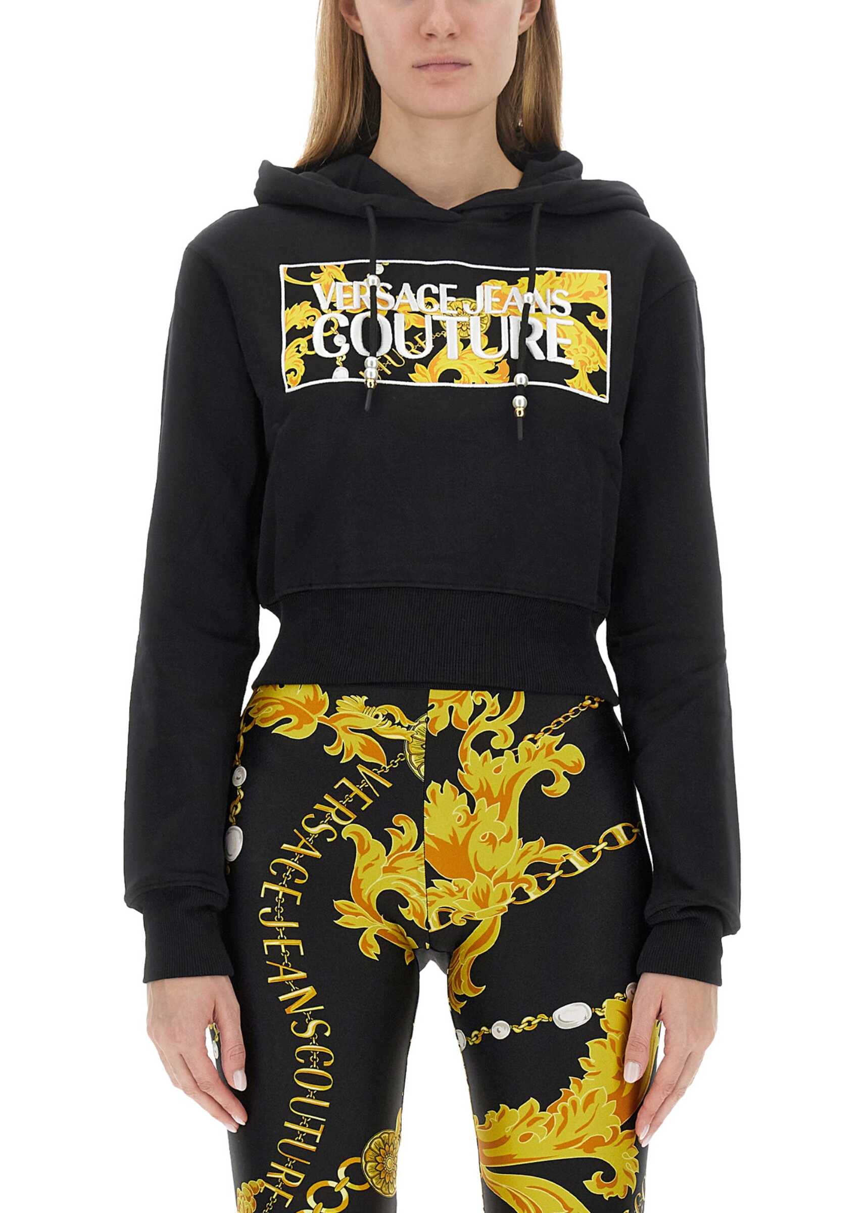 Versace Jeans Couture Cropped Sweatshirt With Logo BLACK
