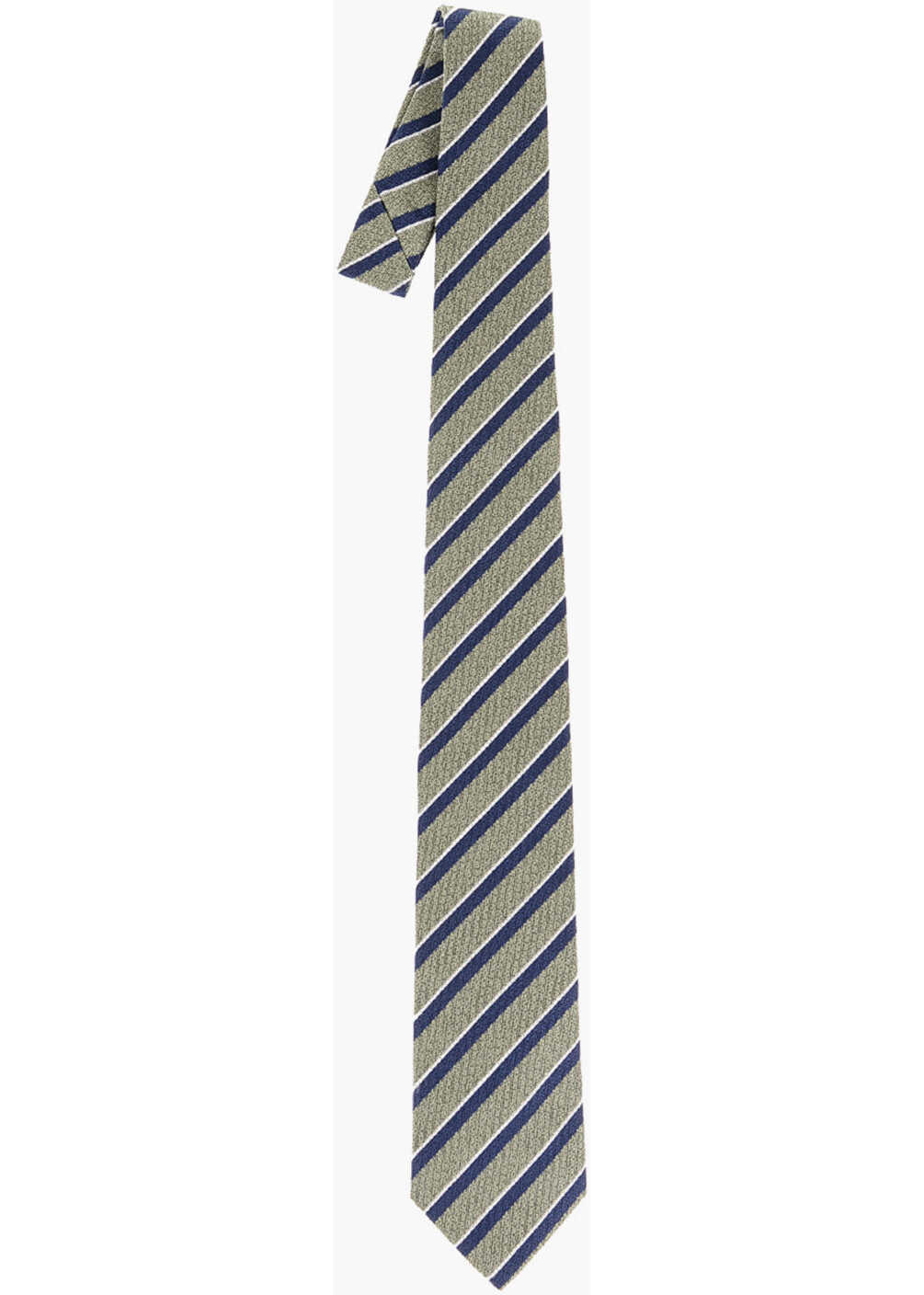 CORNELIANI Linen Blen Regimental Striped Tie Green